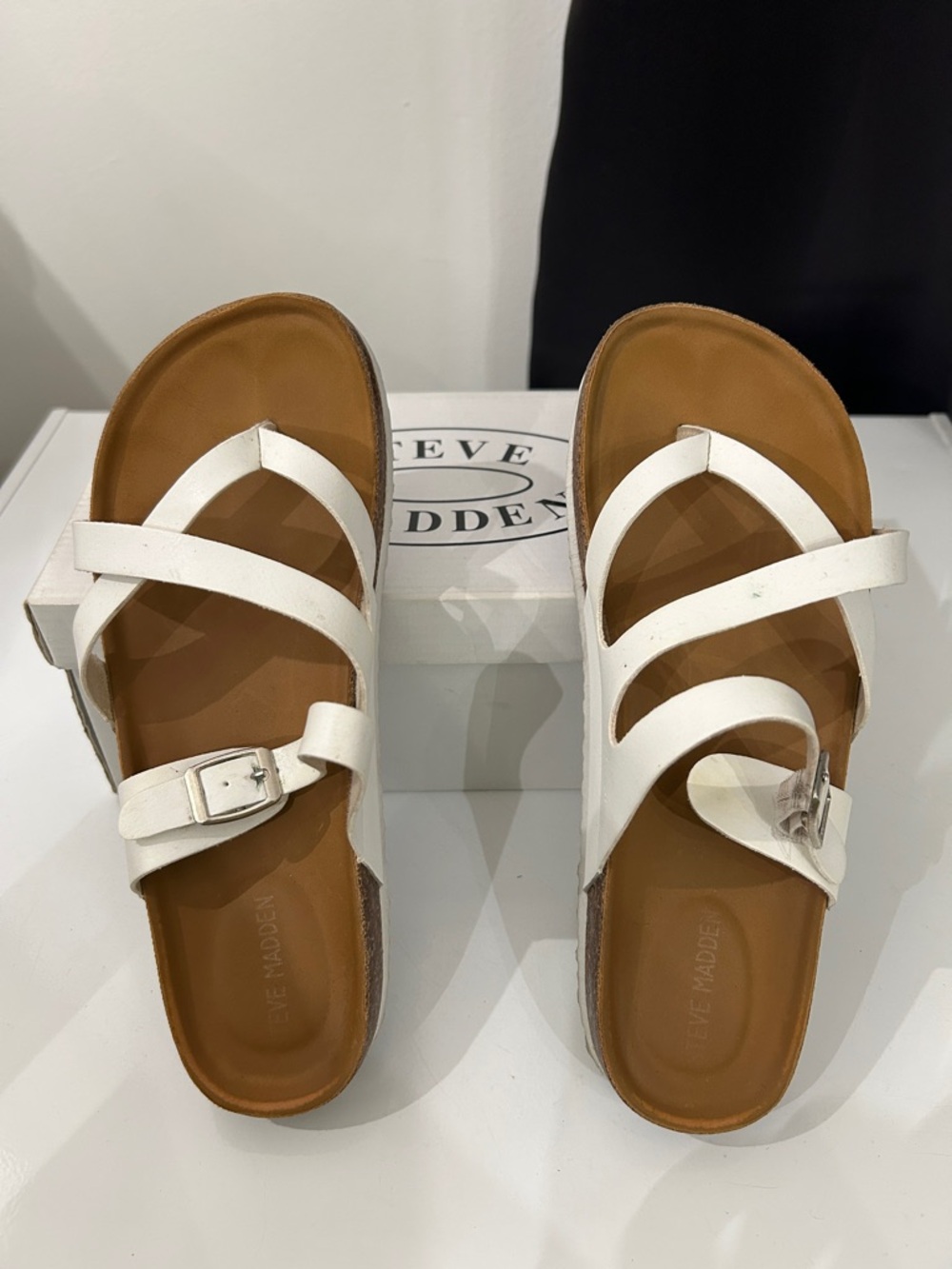 Steve Madden White Multi-Strap Buckle Slide Sandals